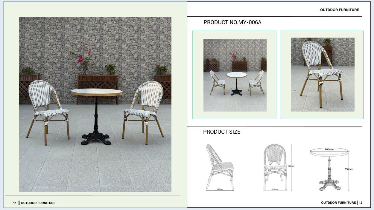 MY-006A Outdoor furniture SKU with product size diagram