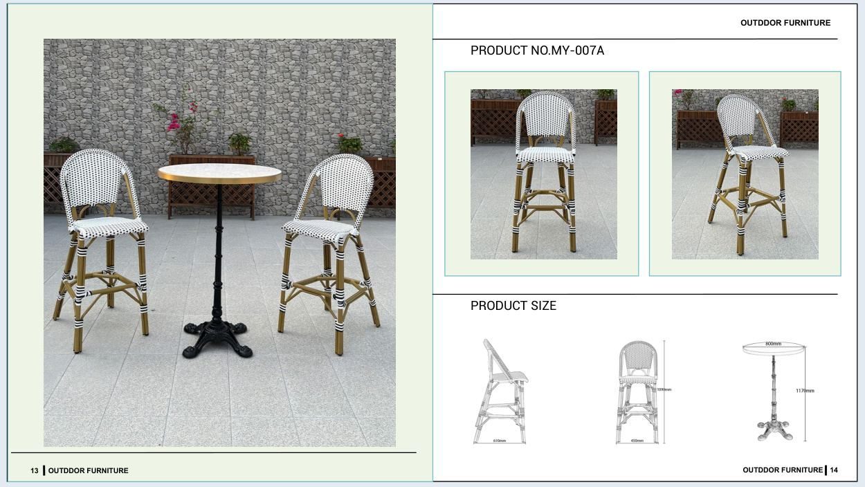 MY-007A Outdoor furniture SKU with product size diagram