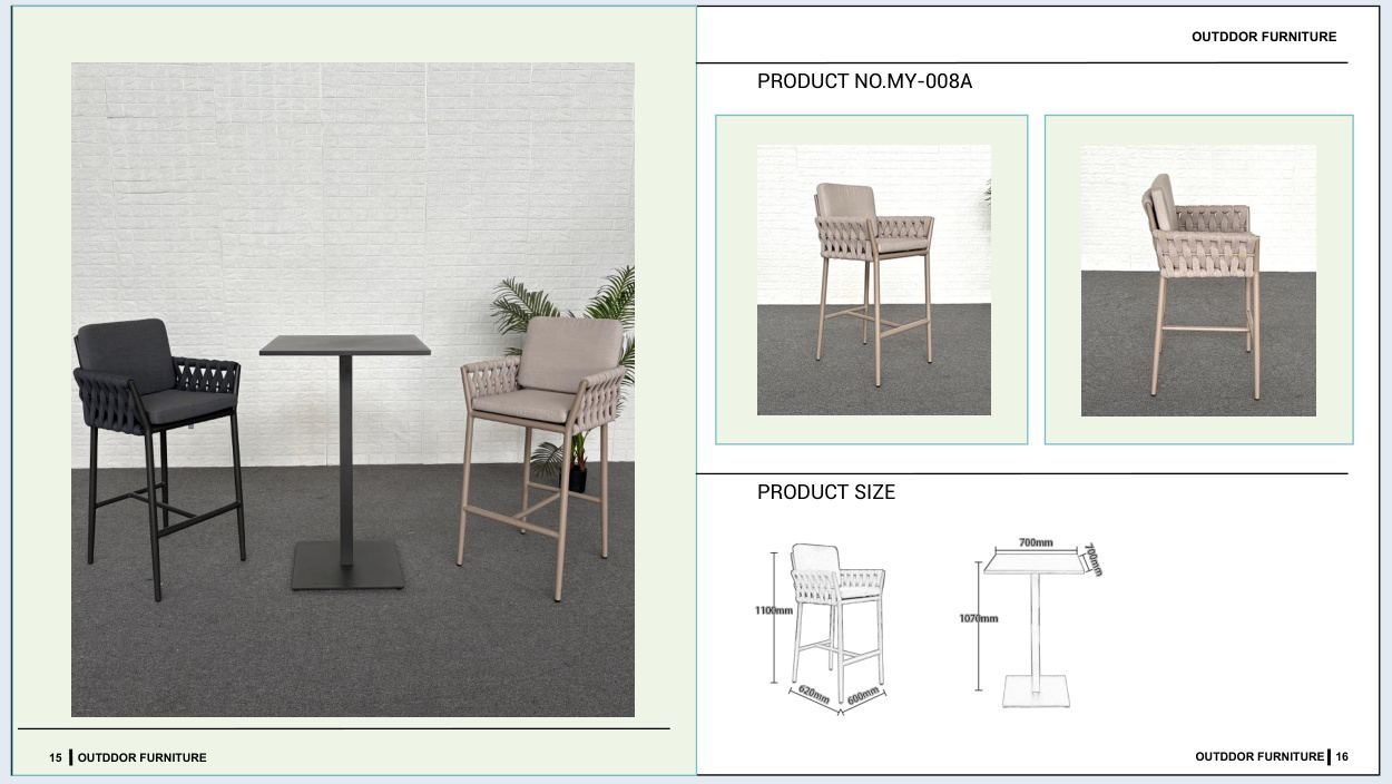 MY-008A Outdoor furniture SKU with product size diagram