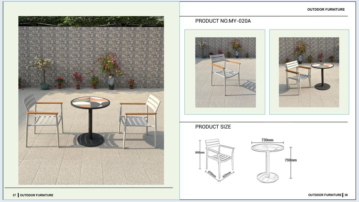 MY-020A Outdoor furniture SKU with product size diagram